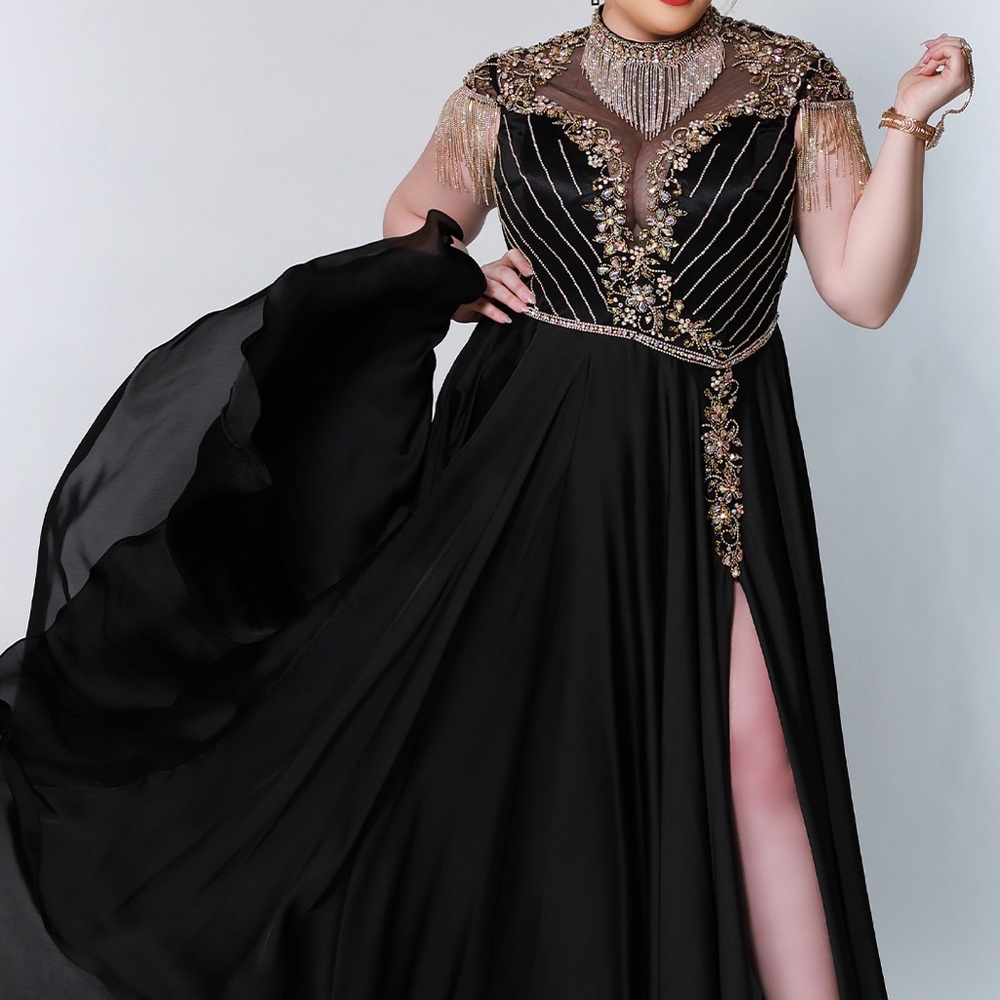 Black Embellished Prom Dress with Gold Accents